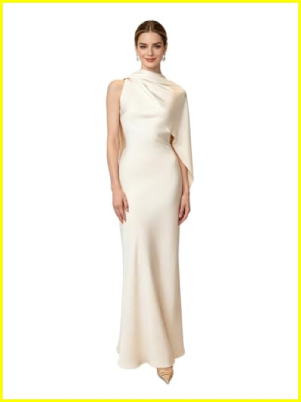 Satin Mermaid Formal Maxi Dress with Attached Shawl